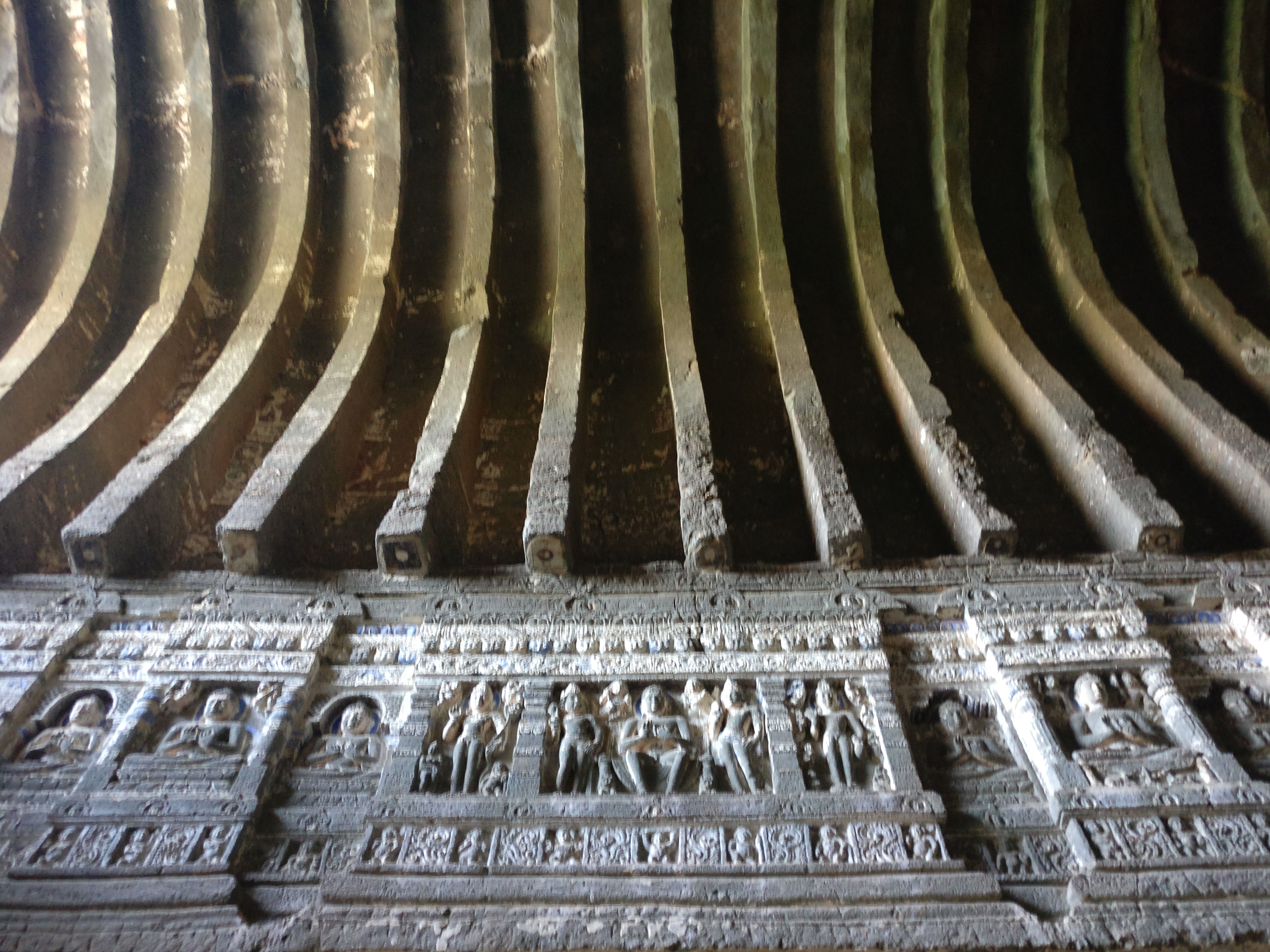 Ceiling in ancient Buddhist cave at Ajunta, Maharashtra