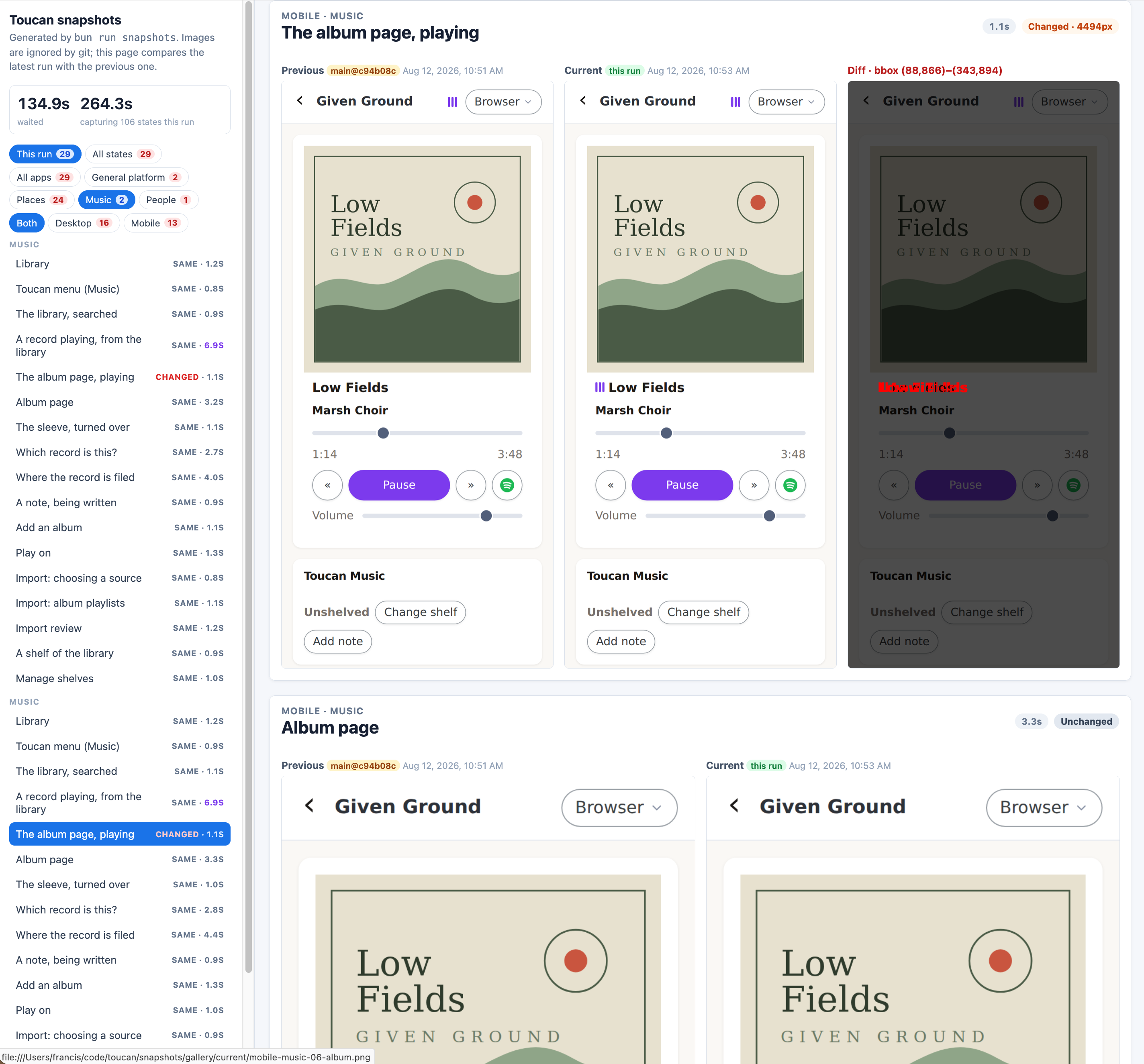 Bespoke snapshot testing tool