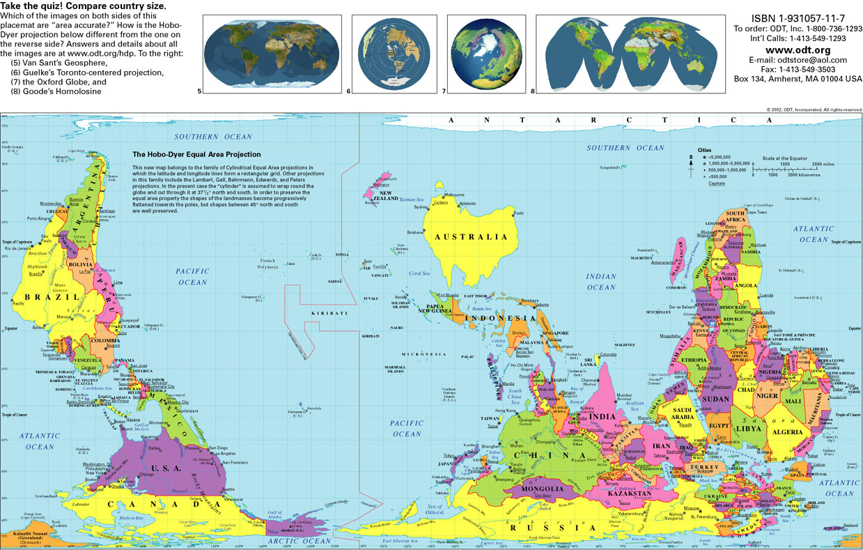 Map Of The World From Australia Hobo-Dyer Equal Area Projection Map